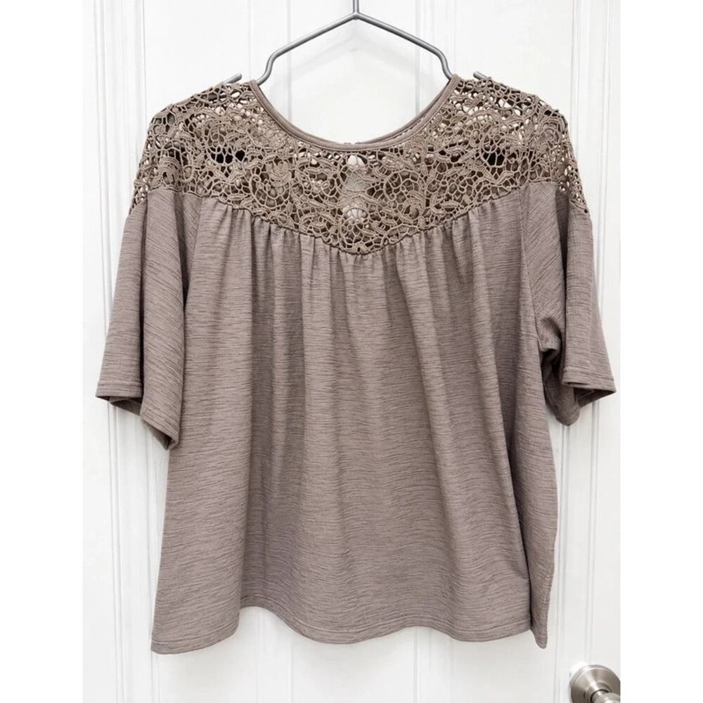 Apt. 9 Women’s Taupe Crochet Lace Yoke Blouse Size Small